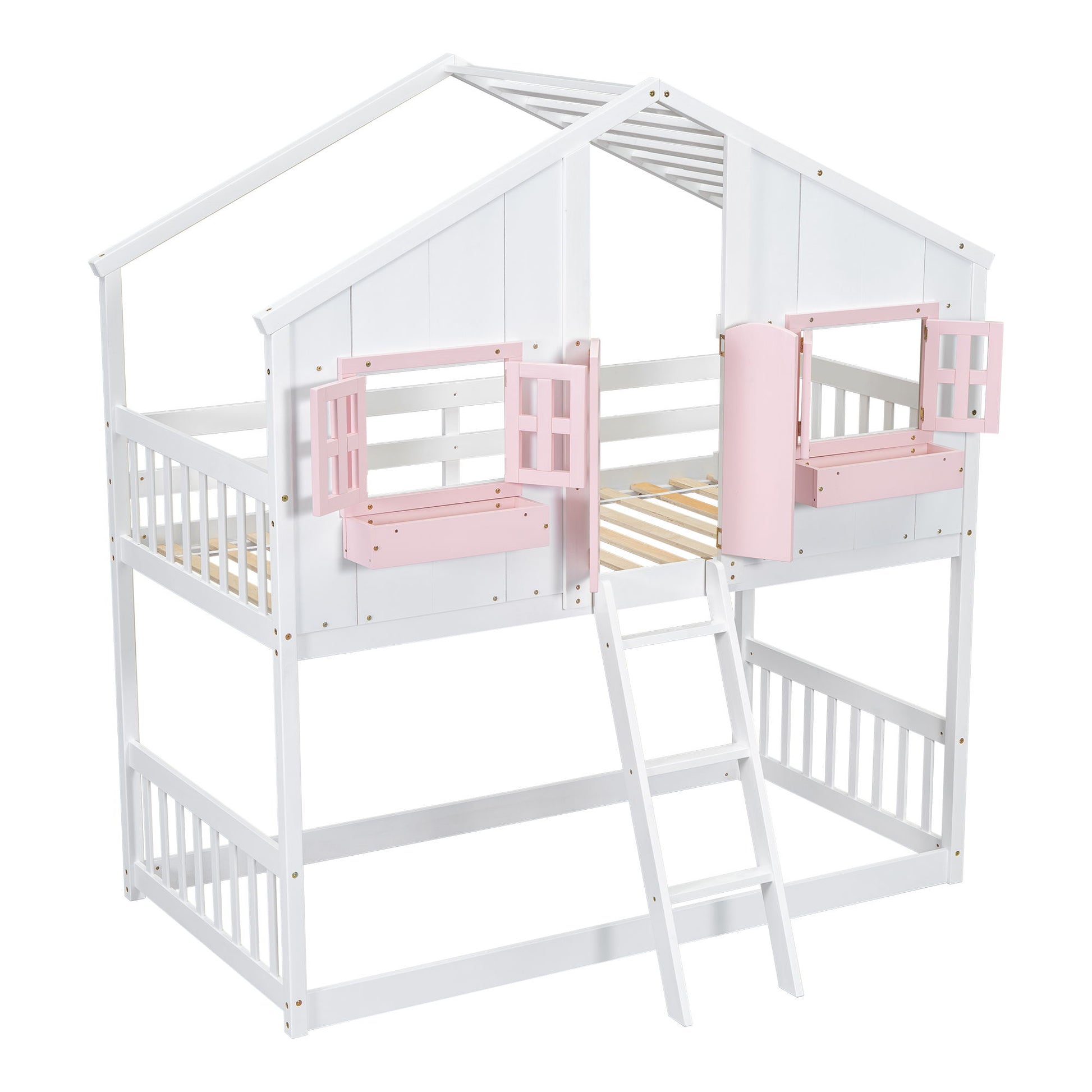 House Bunk Bed With Roof, Window, Window Box, Door, With Safety Guardrails And Ladder - The Sleep Loft - Online Mattress Showroom NYC