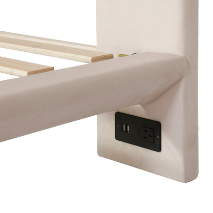 Upholstered Platform Bed With Sensor Light And 2 Large Backrests, With 2 Sets Of USB Port And Socket On Each Rear Bed Leg - The Sleep Loft - Online Mattress Showroom NYC