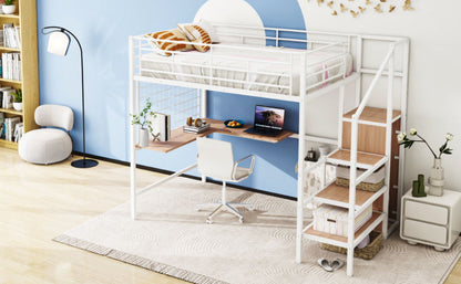 Loft Bed With Desk And Grid, Stylish Frame With Lateral Storage Ladder And Wardrobe - The Sleep Loft - Online Mattress Showroom NYC