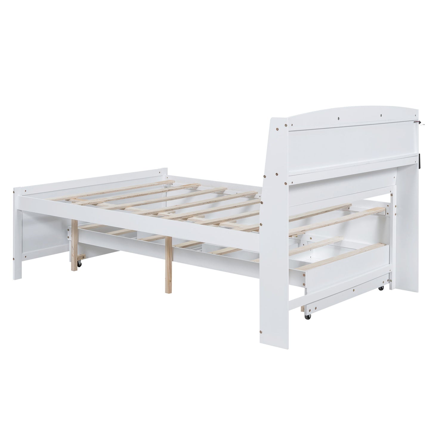 Full Size Platform Bed With Storage LED Headboard, Twin Trundle And 3 Drawers - White - The Sleep Loft - Online Mattress Showroom NYC
