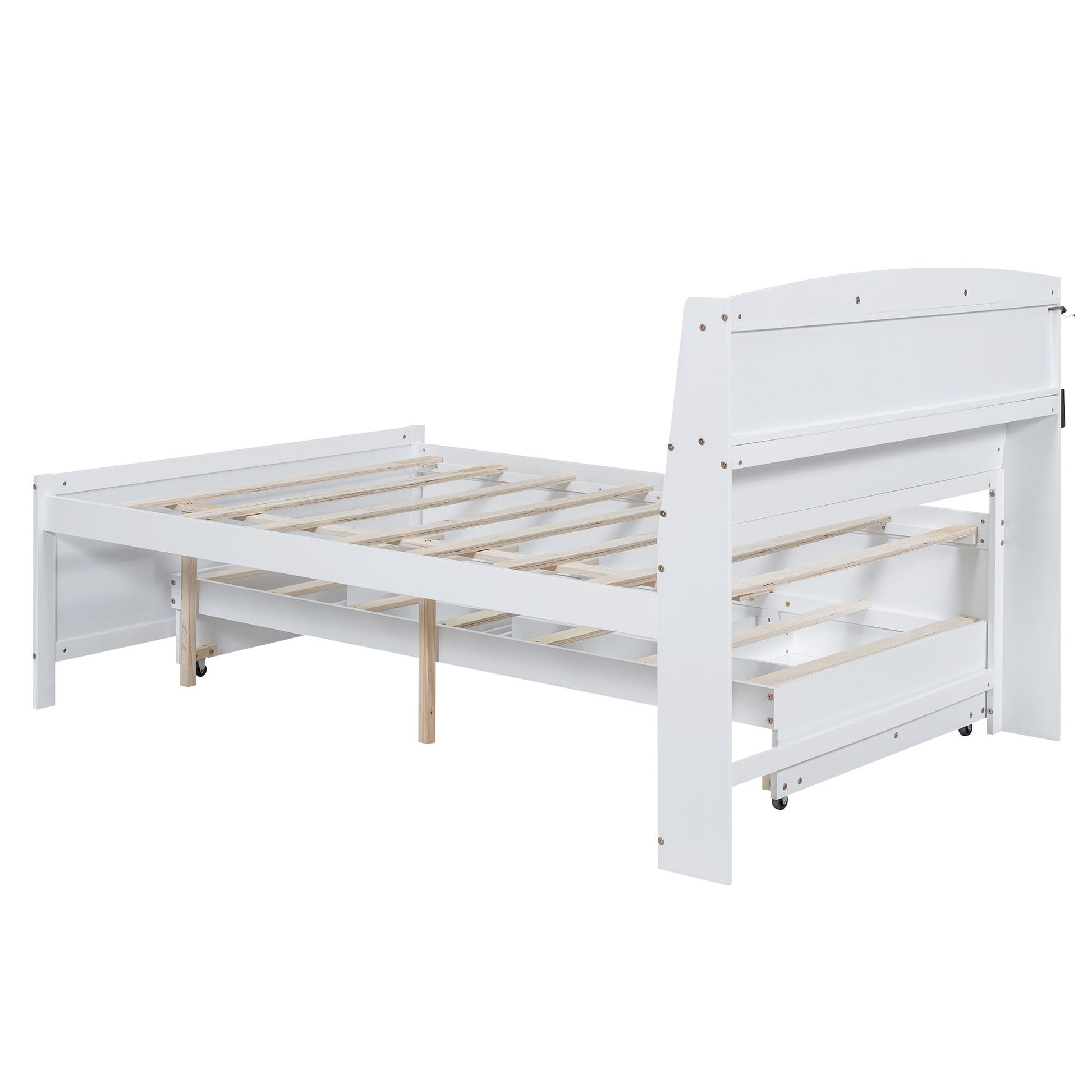 Full Size Platform Bed With Storage LED Headboard, Twin Trundle And 3 Drawers - White - The Sleep Loft - Online Mattress Showroom NYC
