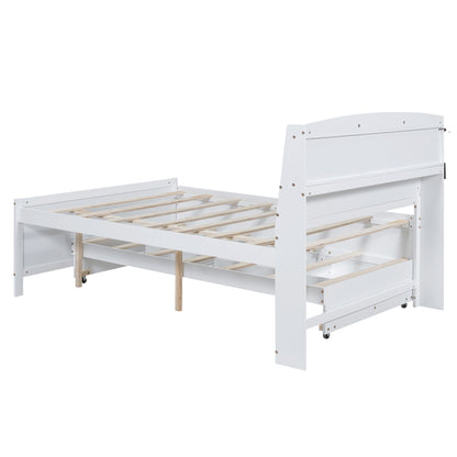 Full Size Platform Bed With Storage LED Headboard, Twin Trundle And 3 Drawers - White - The Sleep Loft - Online Mattress Showroom NYC