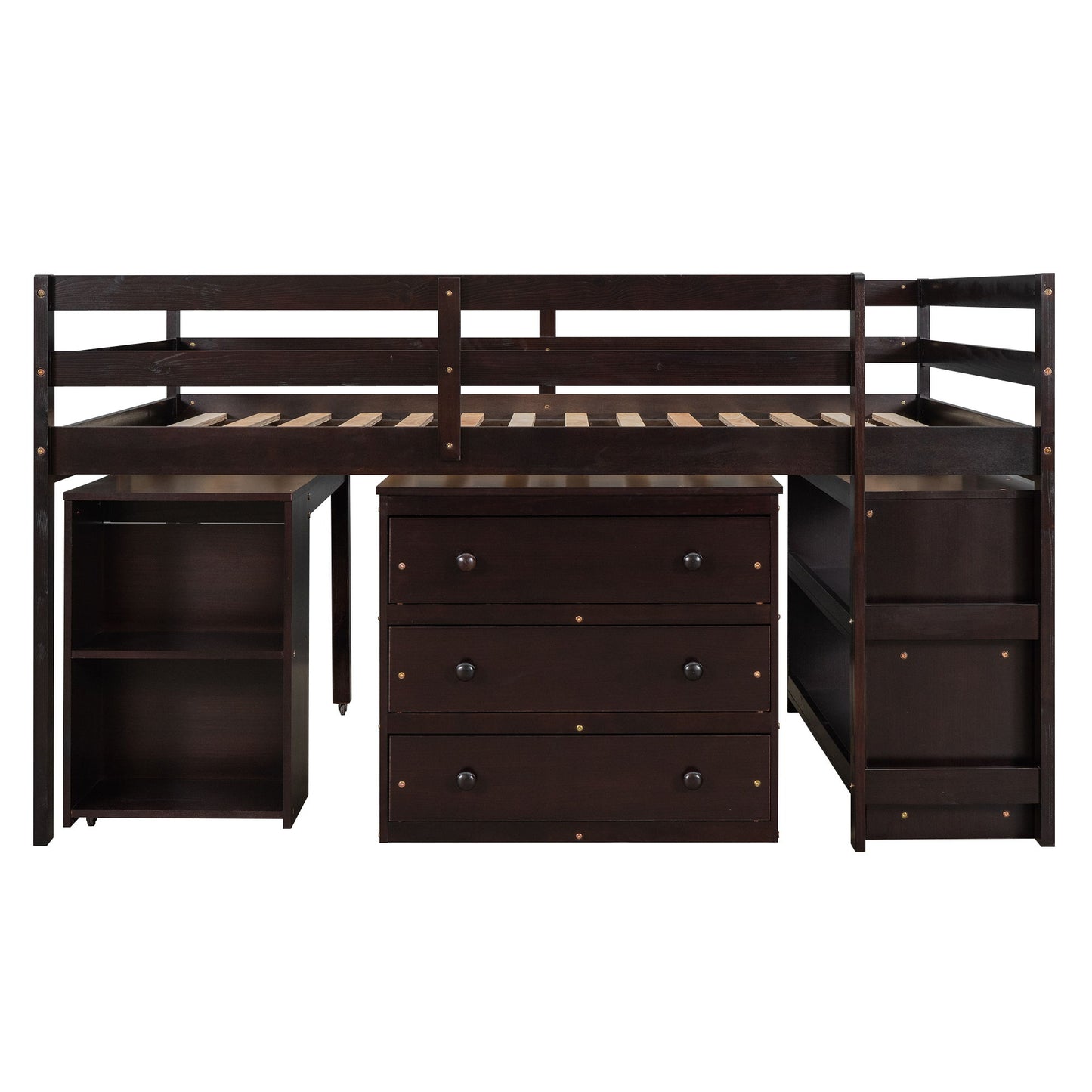 Loft Low Study Bed With Cabinet, Shelves And Rolling Portable Desk, Multiple Functions - The Sleep Loft - Online Mattress Showroom NYC