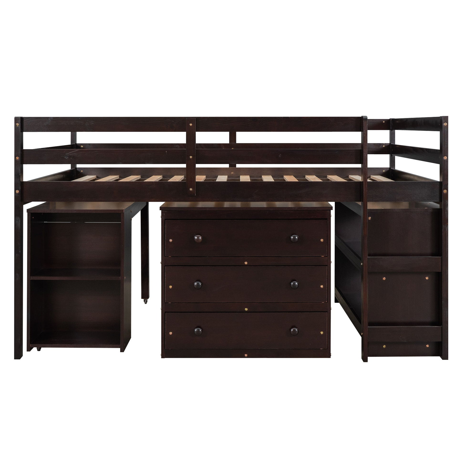 Loft Low Study Bed With Cabinet, Shelves And Rolling Portable Desk, Multiple Functions - The Sleep Loft - Online Mattress Showroom NYC