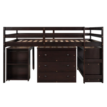 Loft Low Study Bed With Cabinet, Shelves And Rolling Portable Desk, Multiple Functions - The Sleep Loft - Online Mattress Showroom NYC