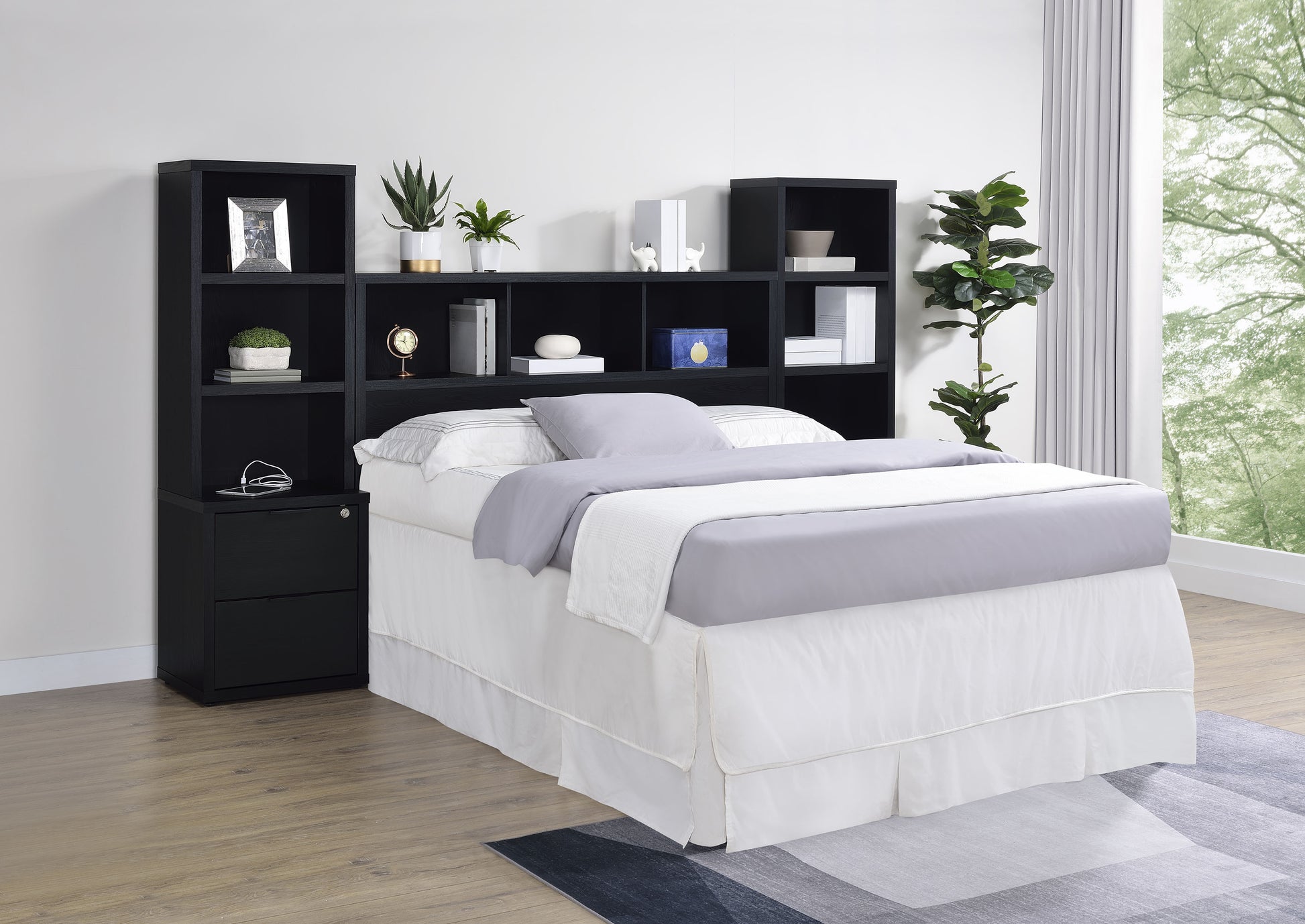 Westpark 49-inch Queen Bookcase Headboard Black