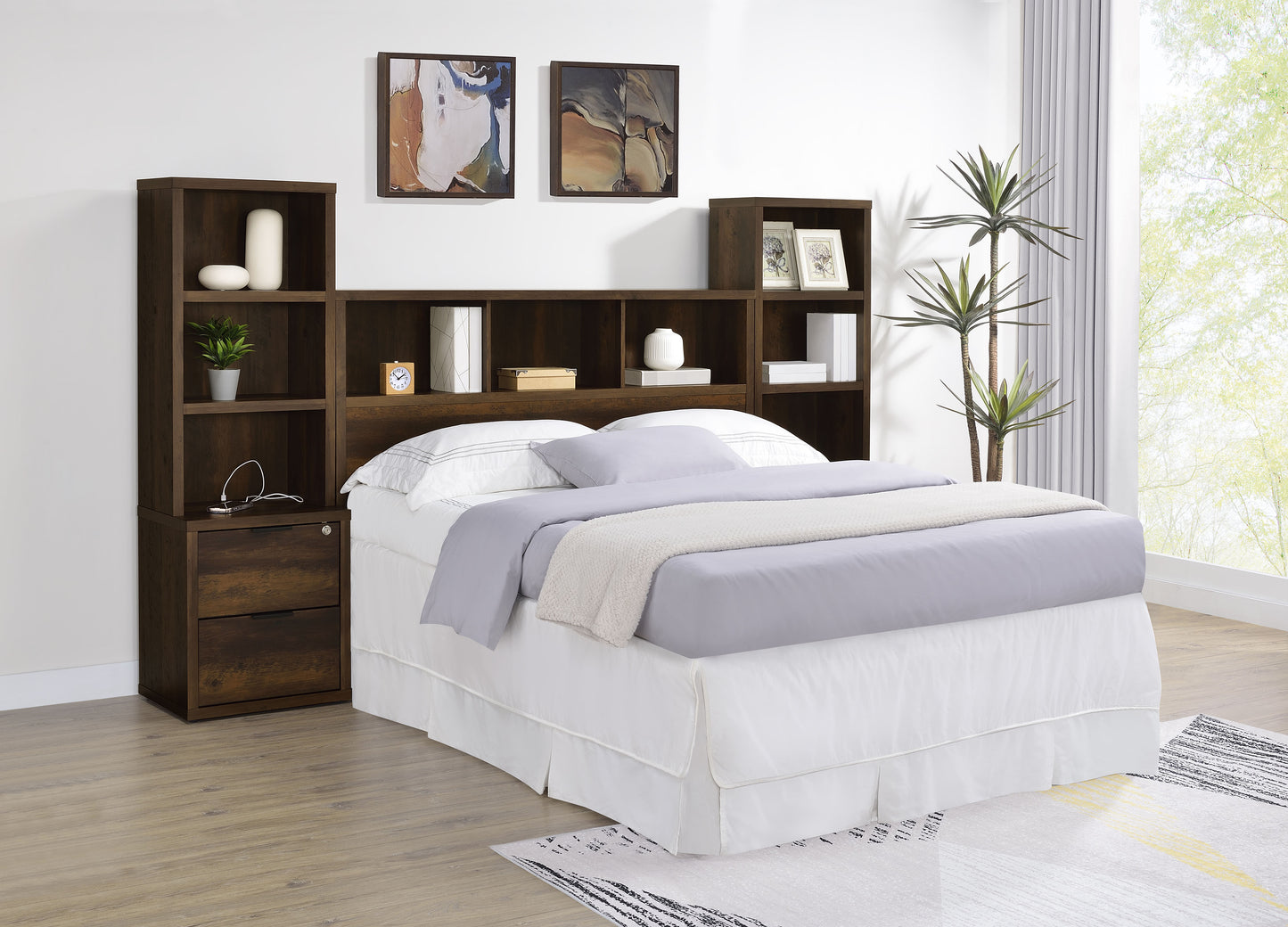 Westpark 49-inch Queen Bookcase Headboard Dark Pine