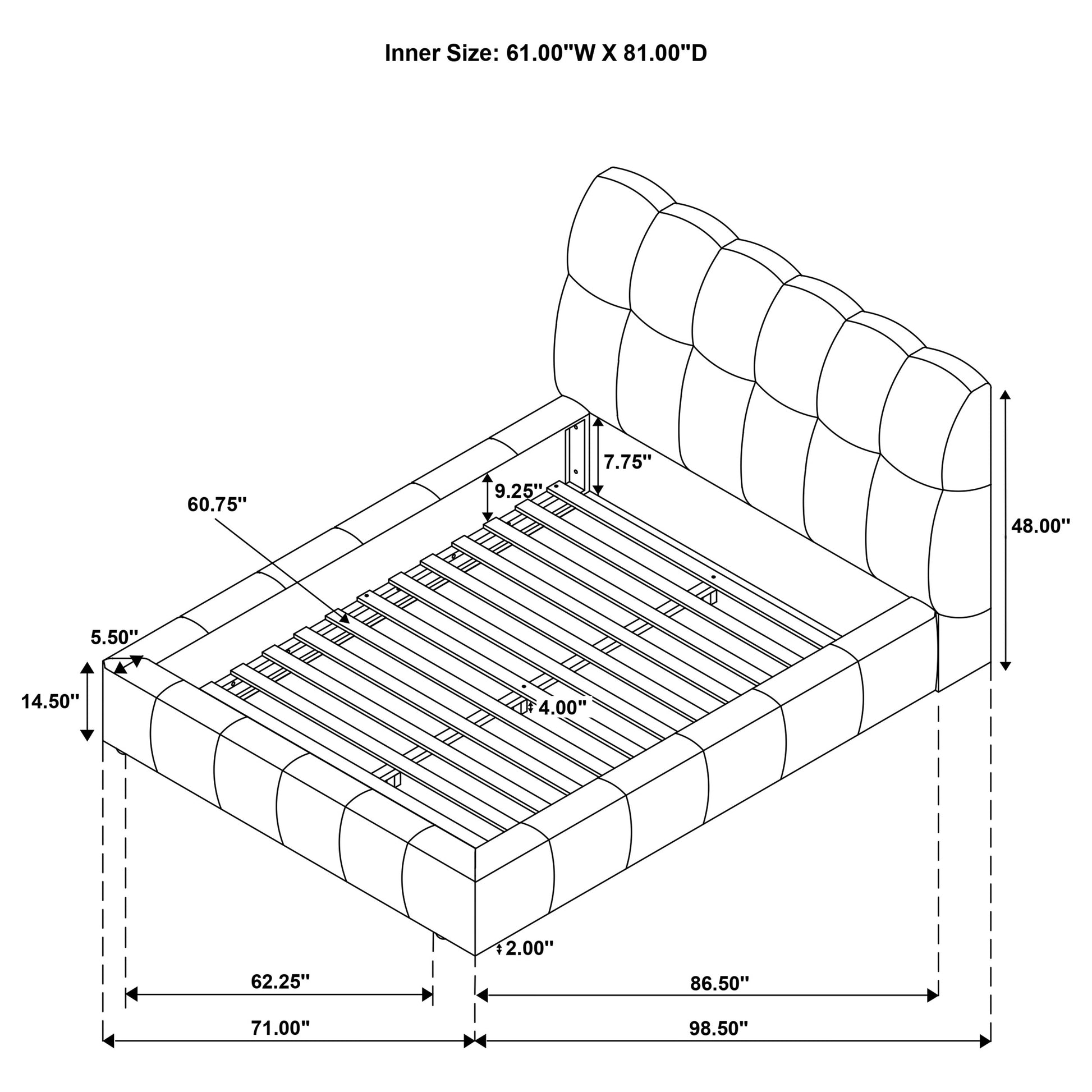 Nollet 48-inch Upholstered Queen Panel Platform Bed Grey