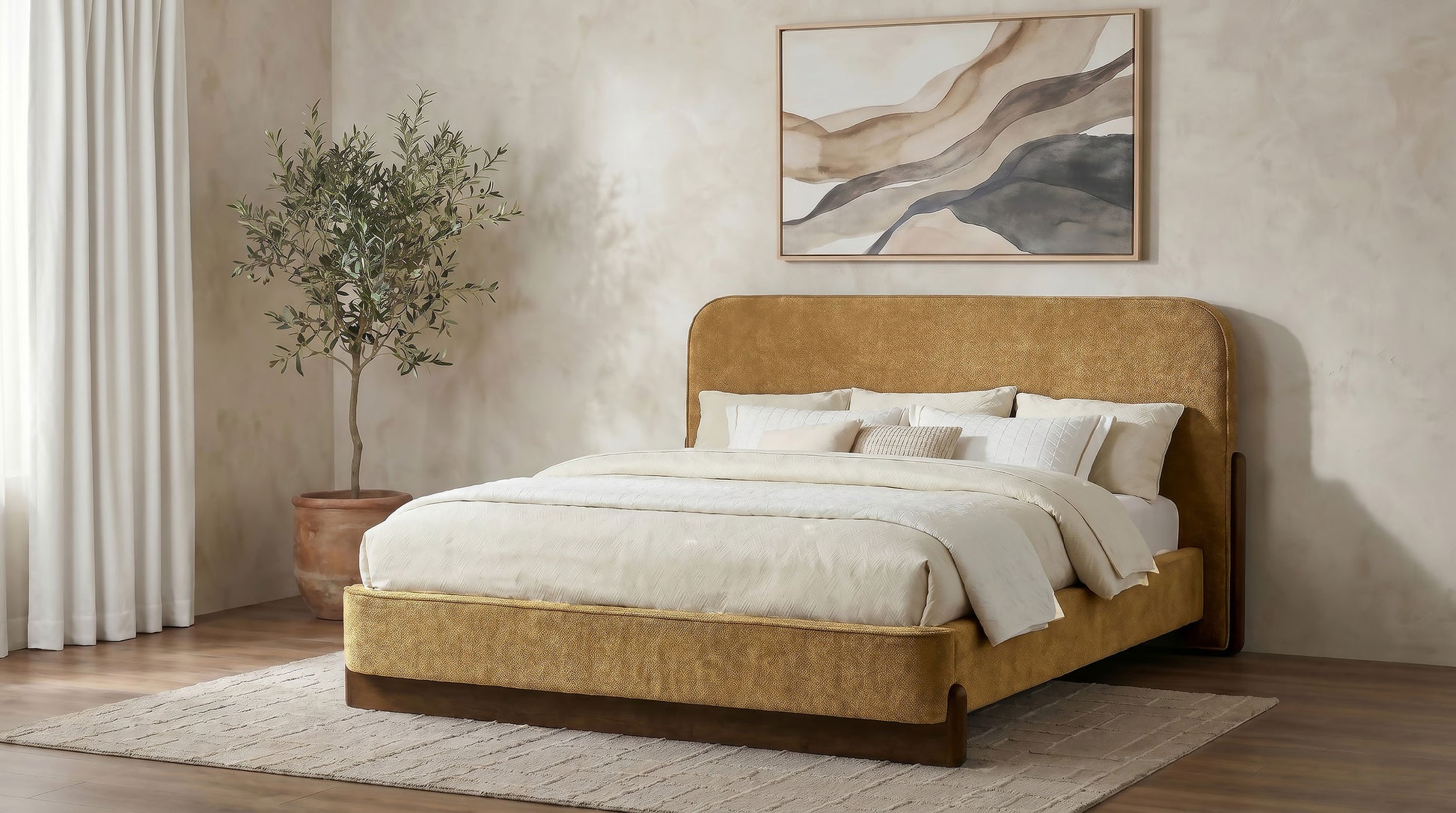 Baldacci Upholstered California King Platform Bed Curry and Walnut