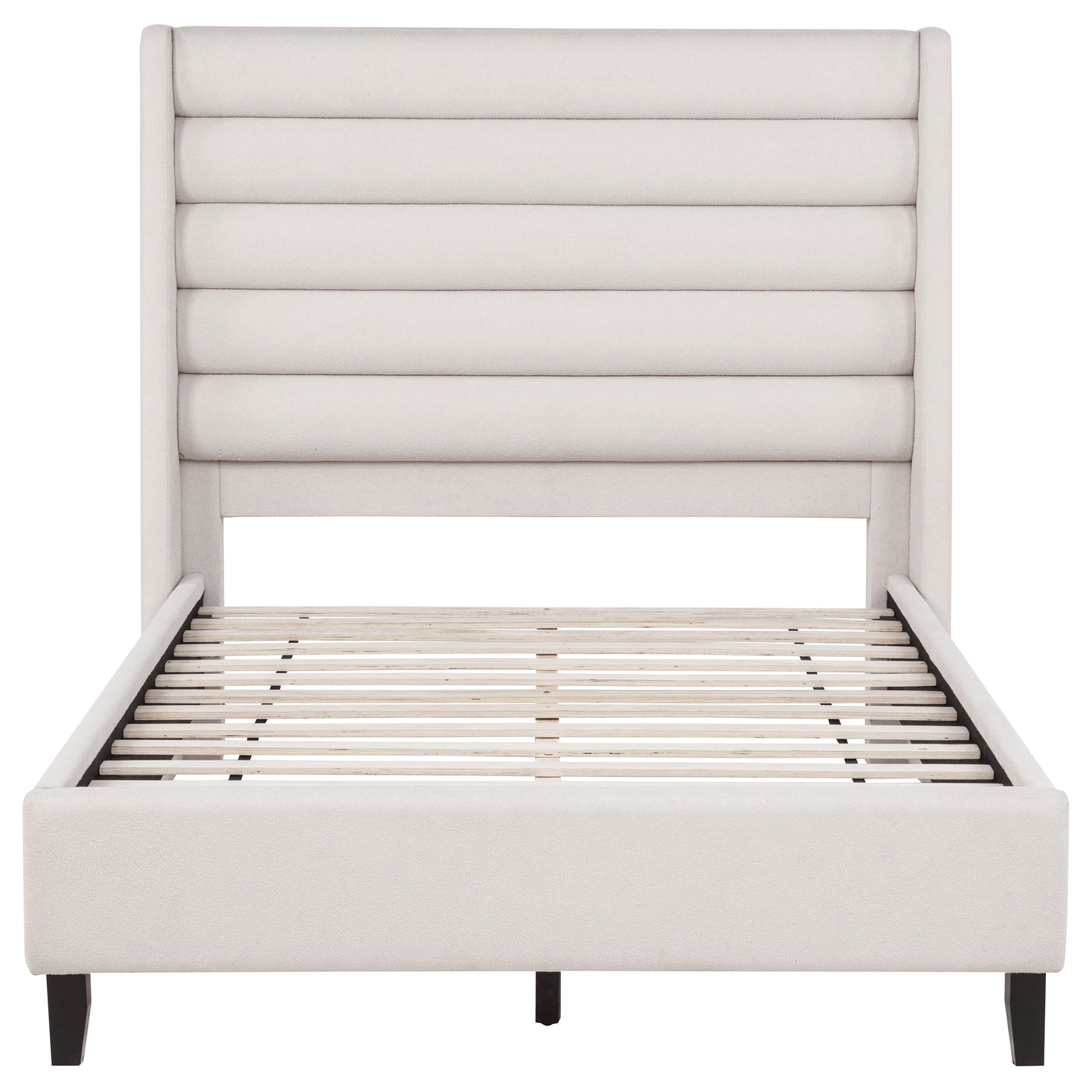 Leslie Upholstered Tufted Full Wingback Platform Bed Beige