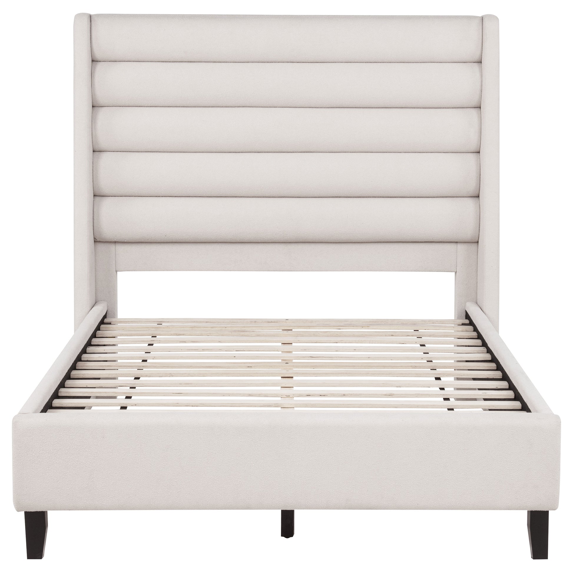 Leslie Upholstered Tufted Full Wingback Platform Bed Beige
