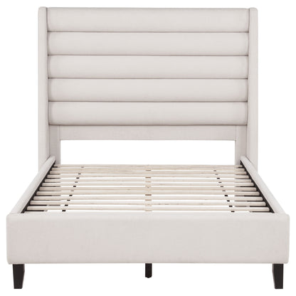 Leslie Upholstered Tufted Full Wingback Platform Bed Beige