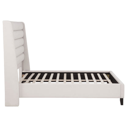 Leslie Upholstered Tufted Full Wingback Platform Bed Beige