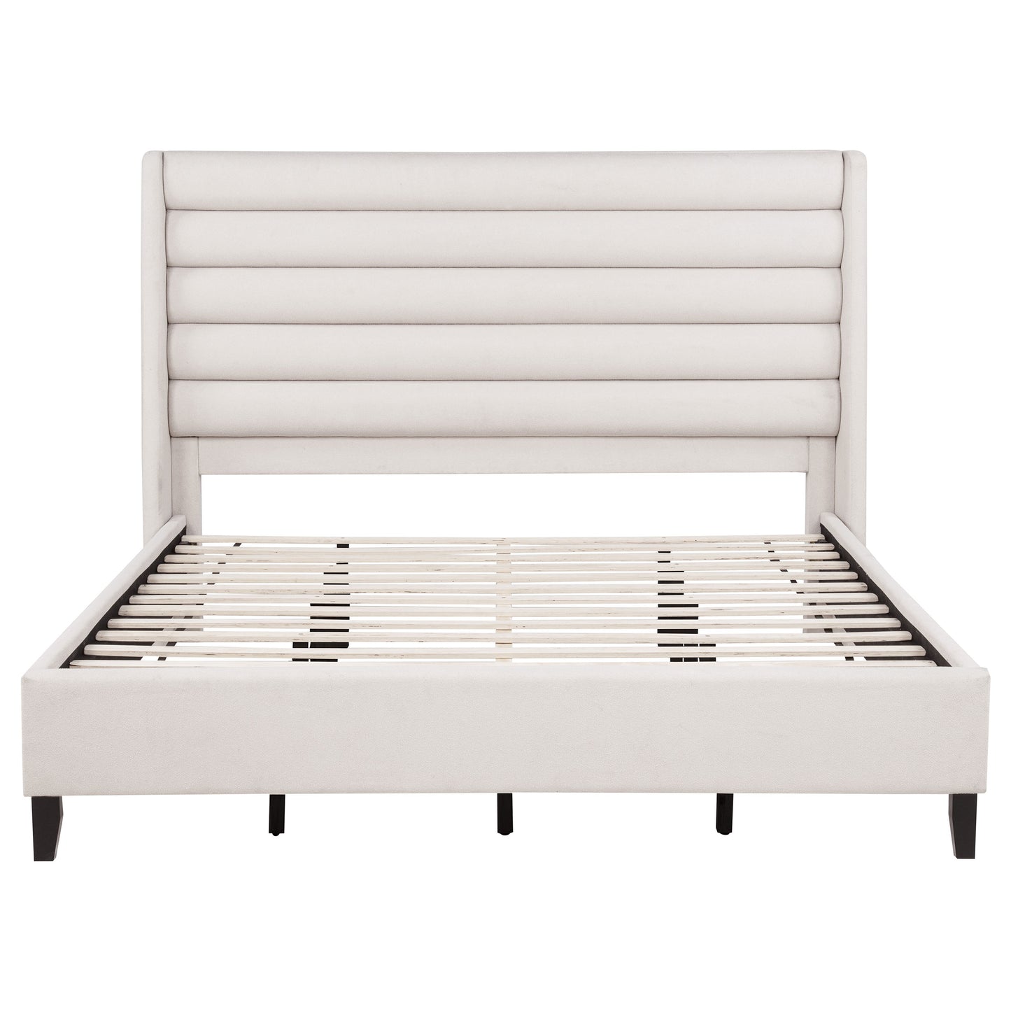 Leslie Upholstered Tufted Eastern King Wingback Platform Bed Beige