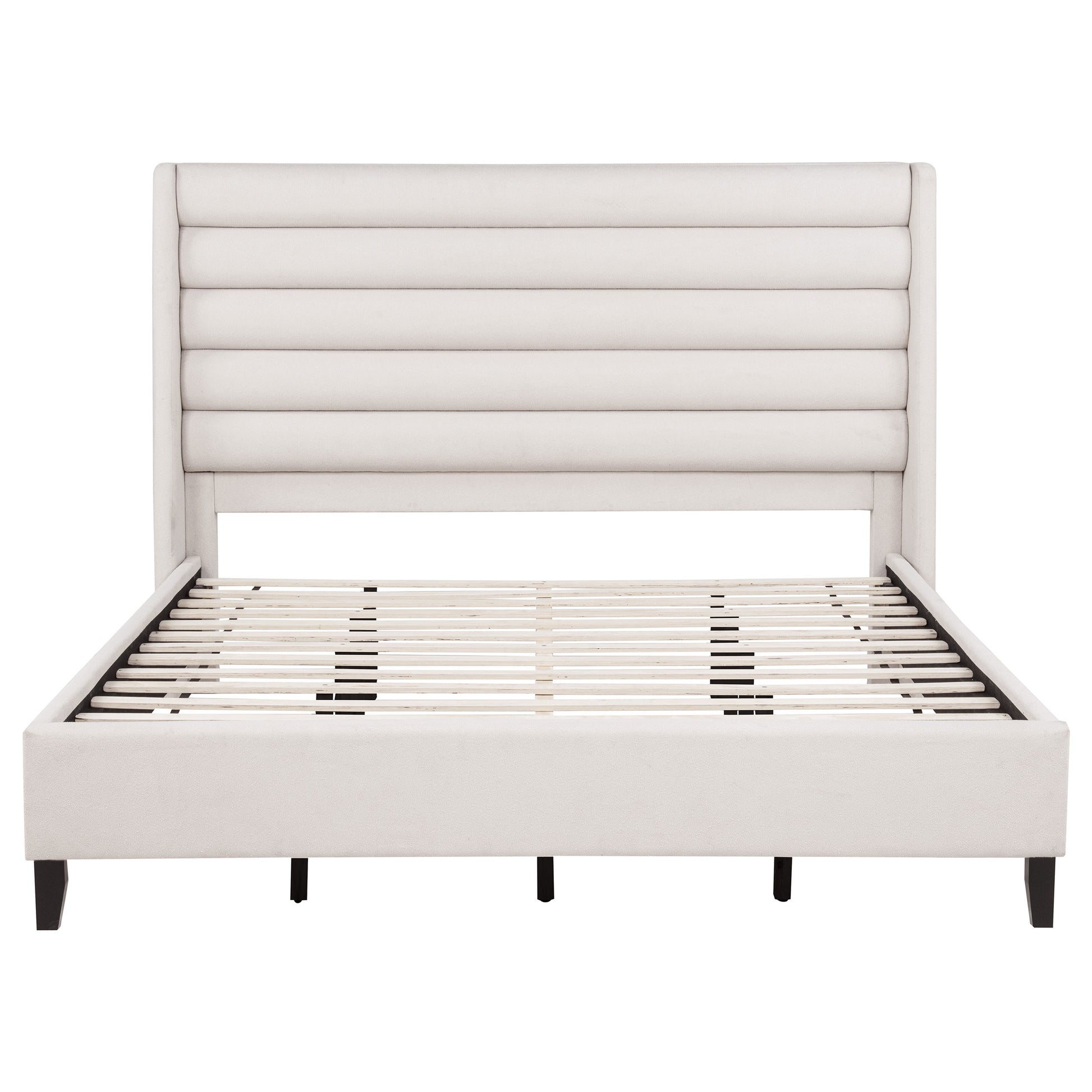 Leslie Upholstered Tufted Eastern King Wingback Platform Bed Beige