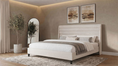 Leslie Upholstered Tufted California King Wingback Platform Bed Beige