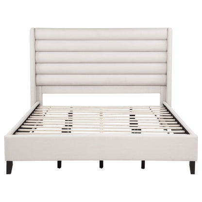 Leslie Upholstered Tufted California King Wingback Platform Bed Beige