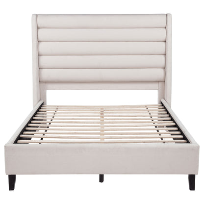 Leslie Upholstered Tufted Queen Wingback Platform Bed Beige