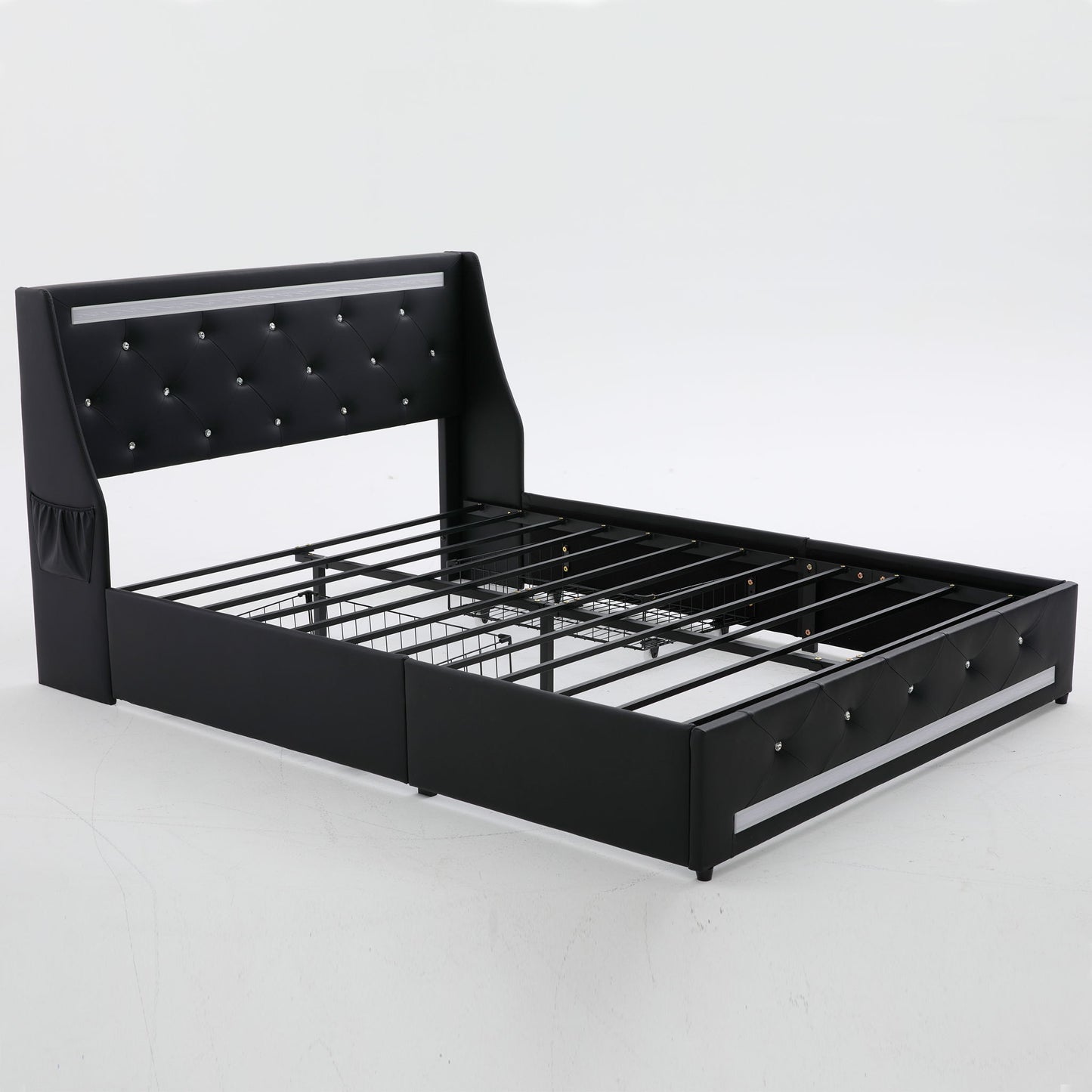 Wingback Upholstered Bed Frame With LED Lights, Charging Station - The Sleep Loft - Online Mattress Showroom NYC