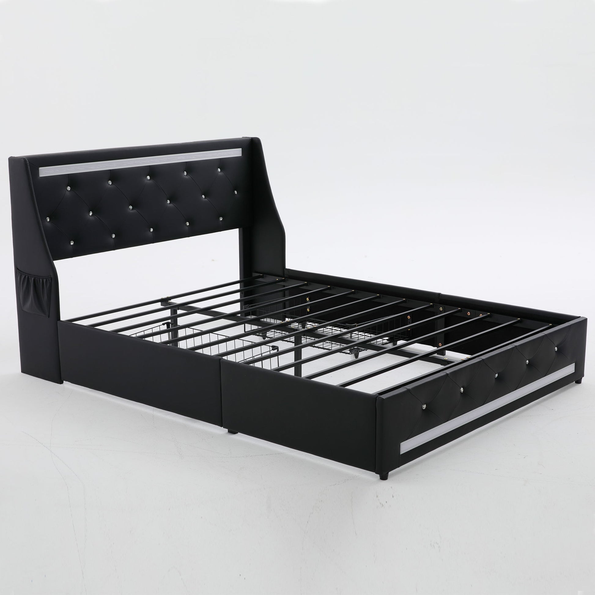 Wingback Upholstered Bed Frame With LED Lights, Charging Station - The Sleep Loft - Online Mattress Showroom NYC