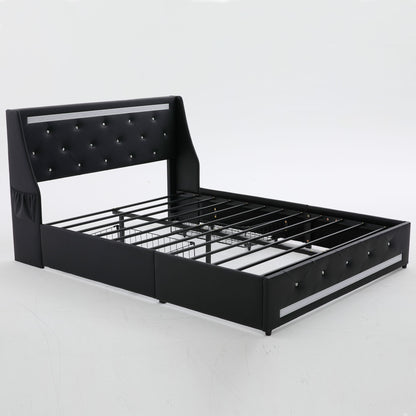 Wingback Upholstered Bed Frame With LED Lights, Charging Station - The Sleep Loft - Online Mattress Showroom NYC