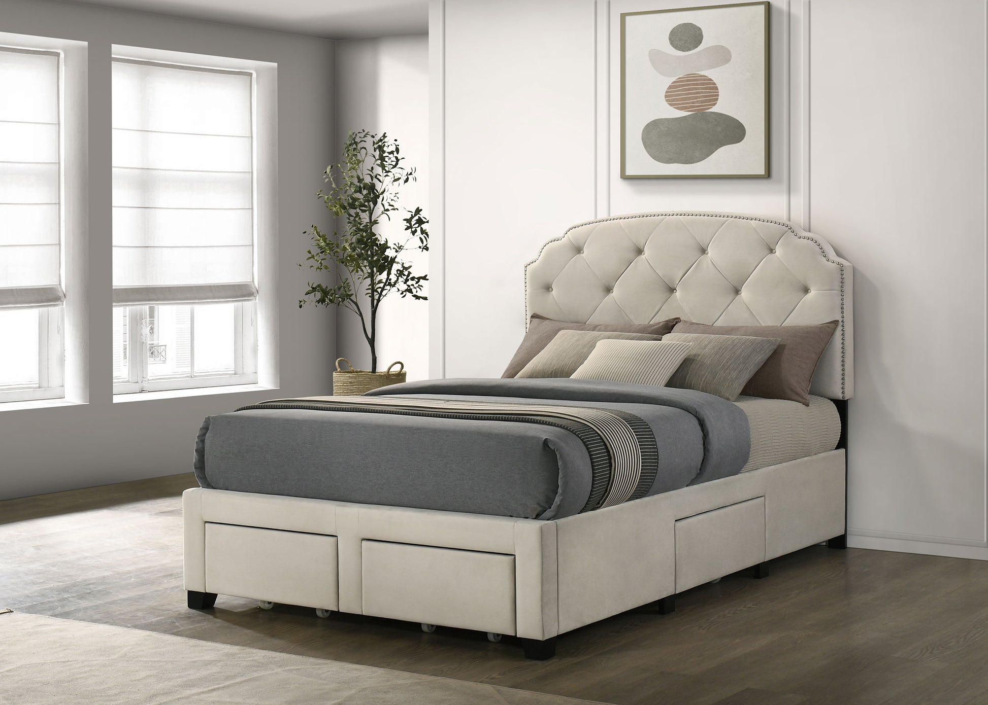 Marianna 4-drawer Upholstered Full Storage Bed Cream