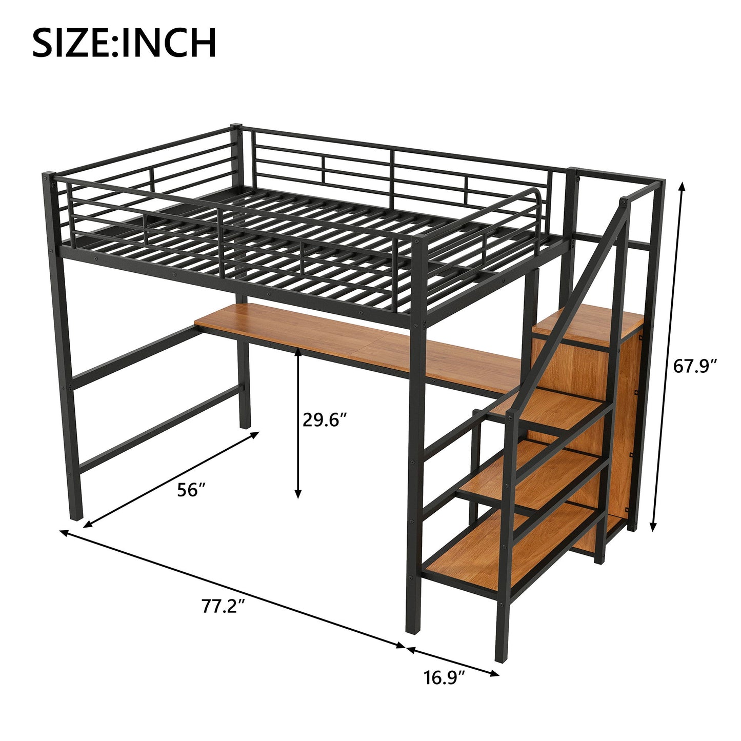 Loft Bed With Desk, Storage Staircase, Small Wardrobe And LED Light - The Sleep Loft - Online Mattress Showroom NYC