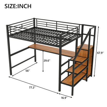 Loft Bed With Desk, Storage Staircase, Small Wardrobe And LED Light - The Sleep Loft - Online Mattress Showroom NYC
