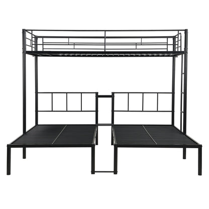 Twin Over Twin Over Twin Triple Bunk Bed With Safety Rails And Storage Shelf - Black - The Sleep Loft - Online Mattress Showroom NYC