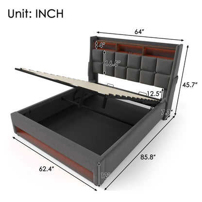 Upholstered Platform Bed With A Hydraulic Storage System, LED And USB Charging (Without Mattress) - The Sleep Loft - Online Mattress Showroom NYC