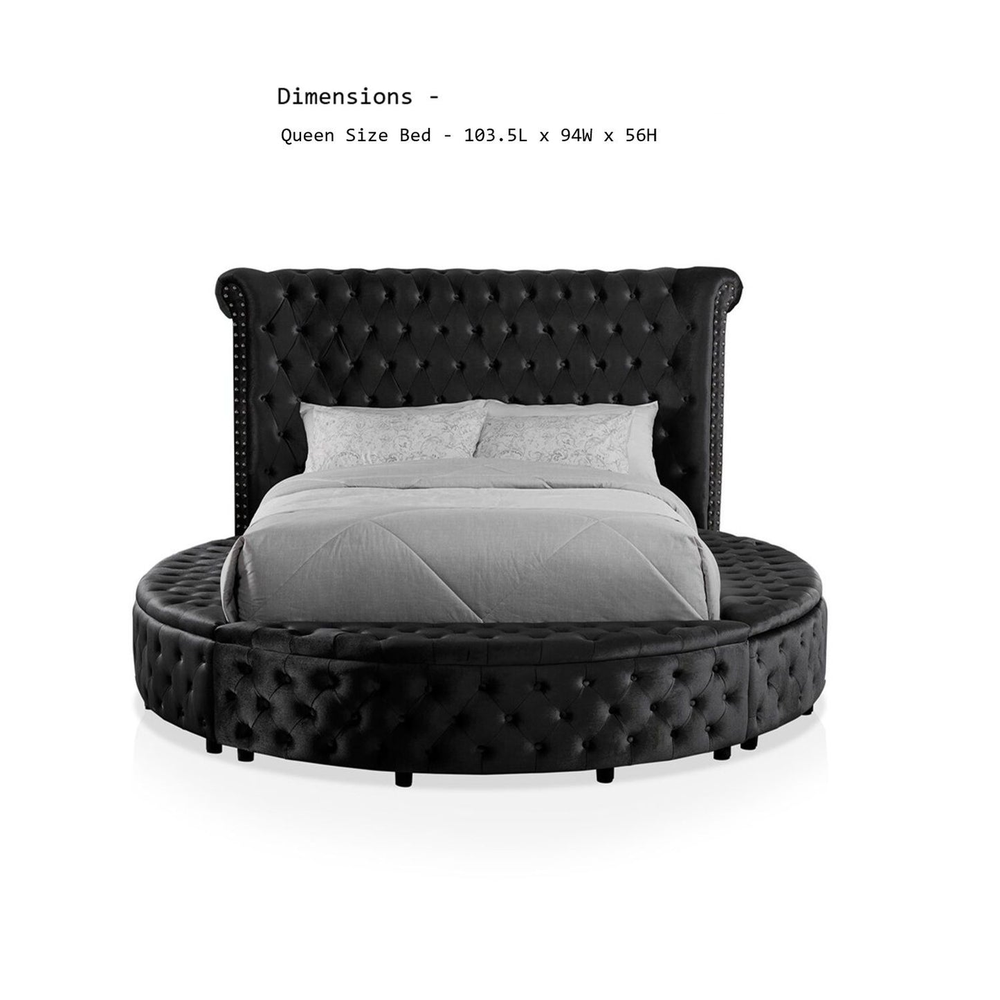Glam Button Tufted Wingback Round Bed With Storage And USB Ports - The Sleep Loft - Online Mattress Showroom NYC