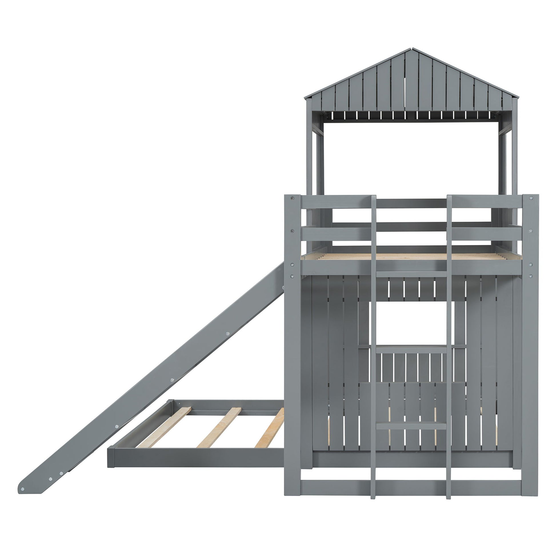 Loft Bunk Bed With Playhouse, Farmhouse, Ladder, Slide And Guardrails - The Sleep Loft - Online Mattress Showroom NYC
