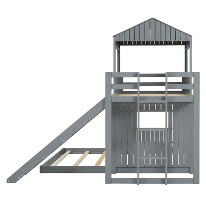 Loft Bunk Bed With Playhouse, Farmhouse, Ladder, Slide And Guardrails - The Sleep Loft - Online Mattress Showroom NYC