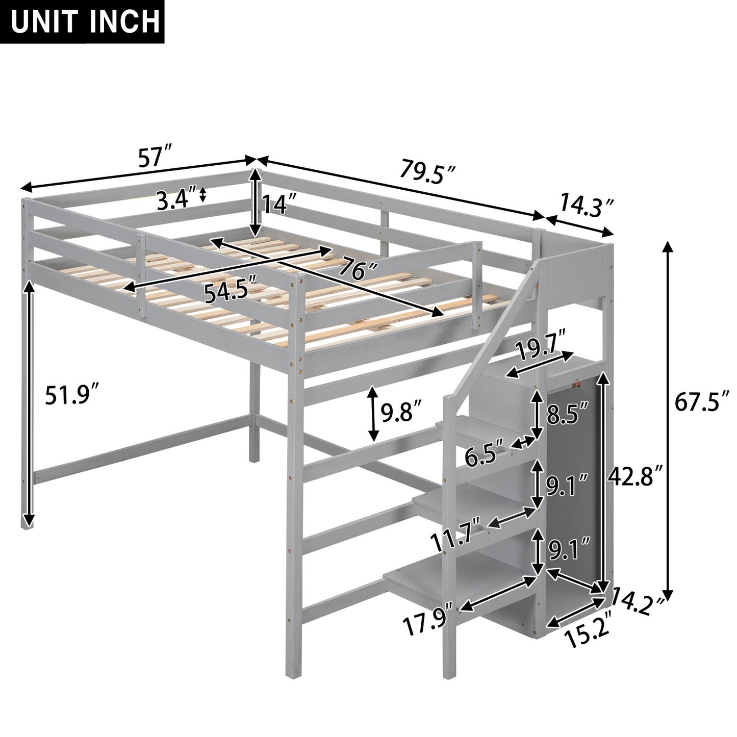 Loft Bed With Built In Storage Wardrobe And Staircase - The Sleep Loft - Online Mattress Showroom NYC