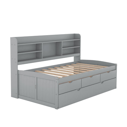 Captain Bed With Built In Bookshelves, 3 Storage Drawers, And Trundle - The Sleep Loft - Online Mattress Showroom NYC