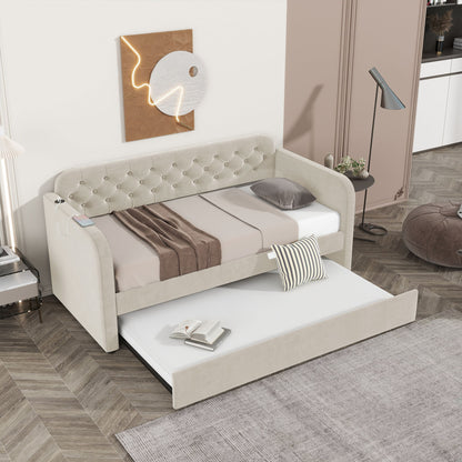 Upholstered Daybed With Trundle And USB Charging Design - The Sleep Loft - Online Mattress Showroom NYC