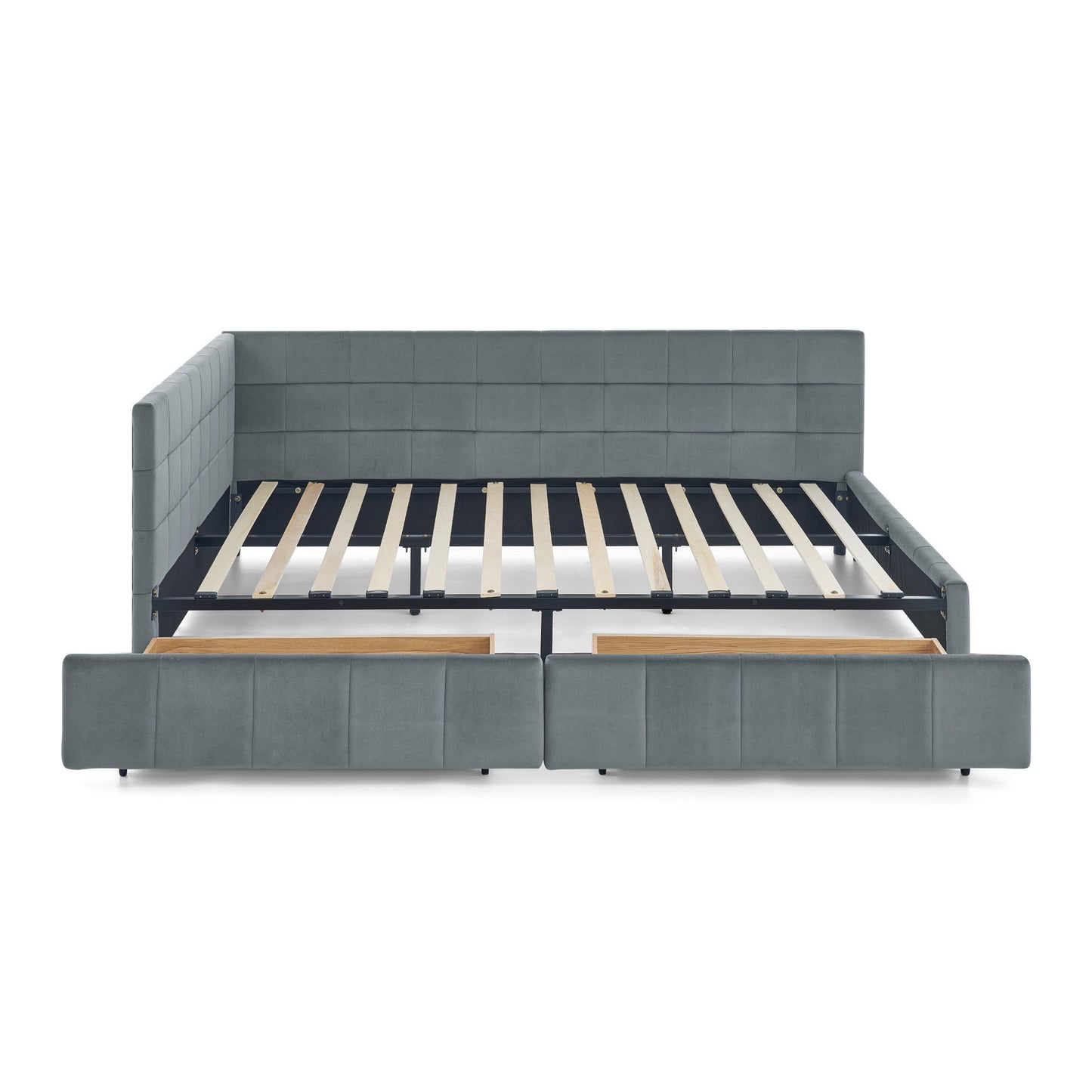 Mid-Century Storage Upholstered Tufted Bed Frame With Backrest And Armrests - The Sleep Loft - Online Mattress Showroom NYC