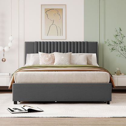 Upholstered Platform Bed With Drawers, Classic Headboard Design - The Sleep Loft - Online Mattress Showroom NYC