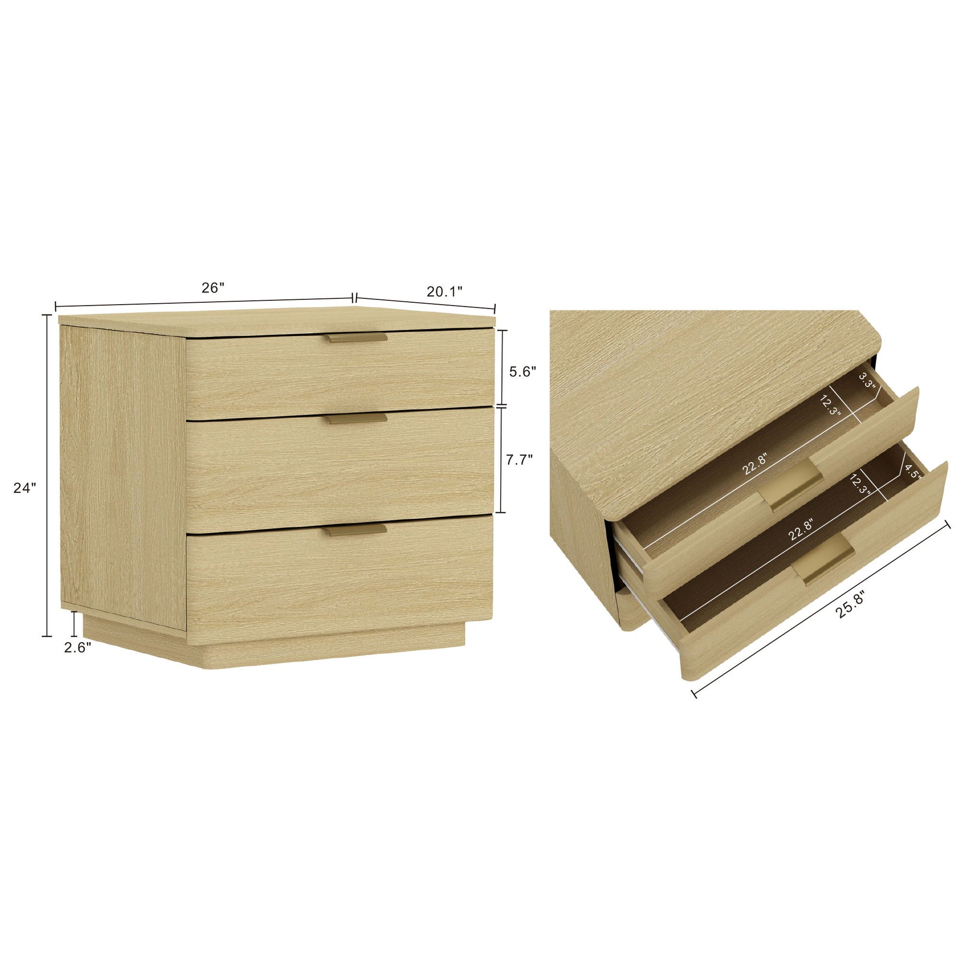 Payton - Nightstand With 3 Drawers - Oak - The Sleep Loft - Online Mattress Showroom NYC