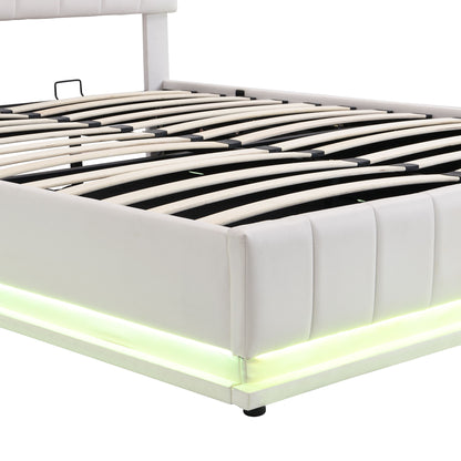 Upholstered Bed With Hydraulic Storage System And LED Light, With Sockets And USB Ports - The Sleep Loft - Online Mattress Showroom NYC