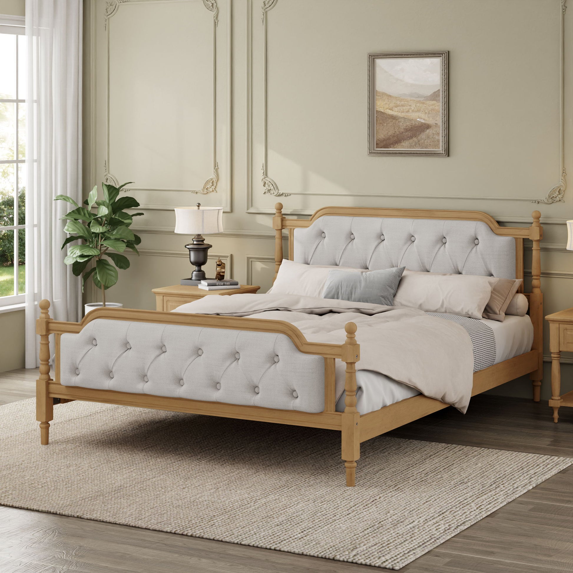 Traditional Style Solid Bed Frame With Upholstered Tufted Headboard, No Box Spring Needed - The Sleep Loft - Online Mattress Showroom NYC