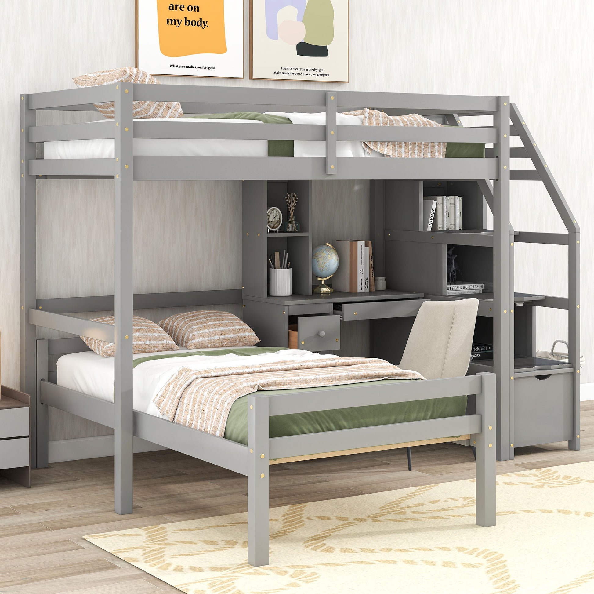 Loft Bed With Stand Alone Bed, Storage Staircase, Desk, Shelves, And Drawers - The Sleep Loft - Online Mattress Showroom NYC