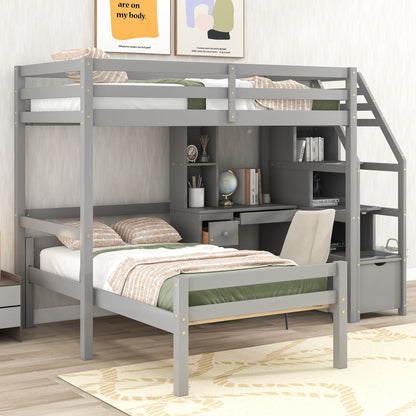 Loft Bed With Stand Alone Bed, Storage Staircase, Desk, Shelves, And Drawers - The Sleep Loft - Online Mattress Showroom NYC