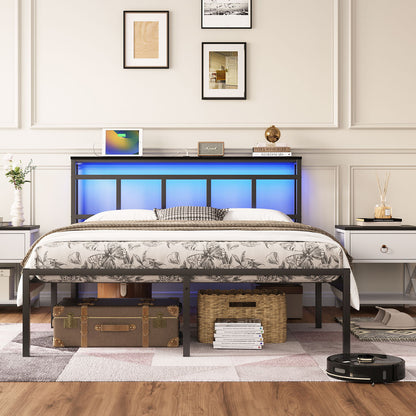 Bed Frame With Storage Headboard With USB C, Type C And LED Light - The Sleep Loft - Online Mattress Showroom NYC