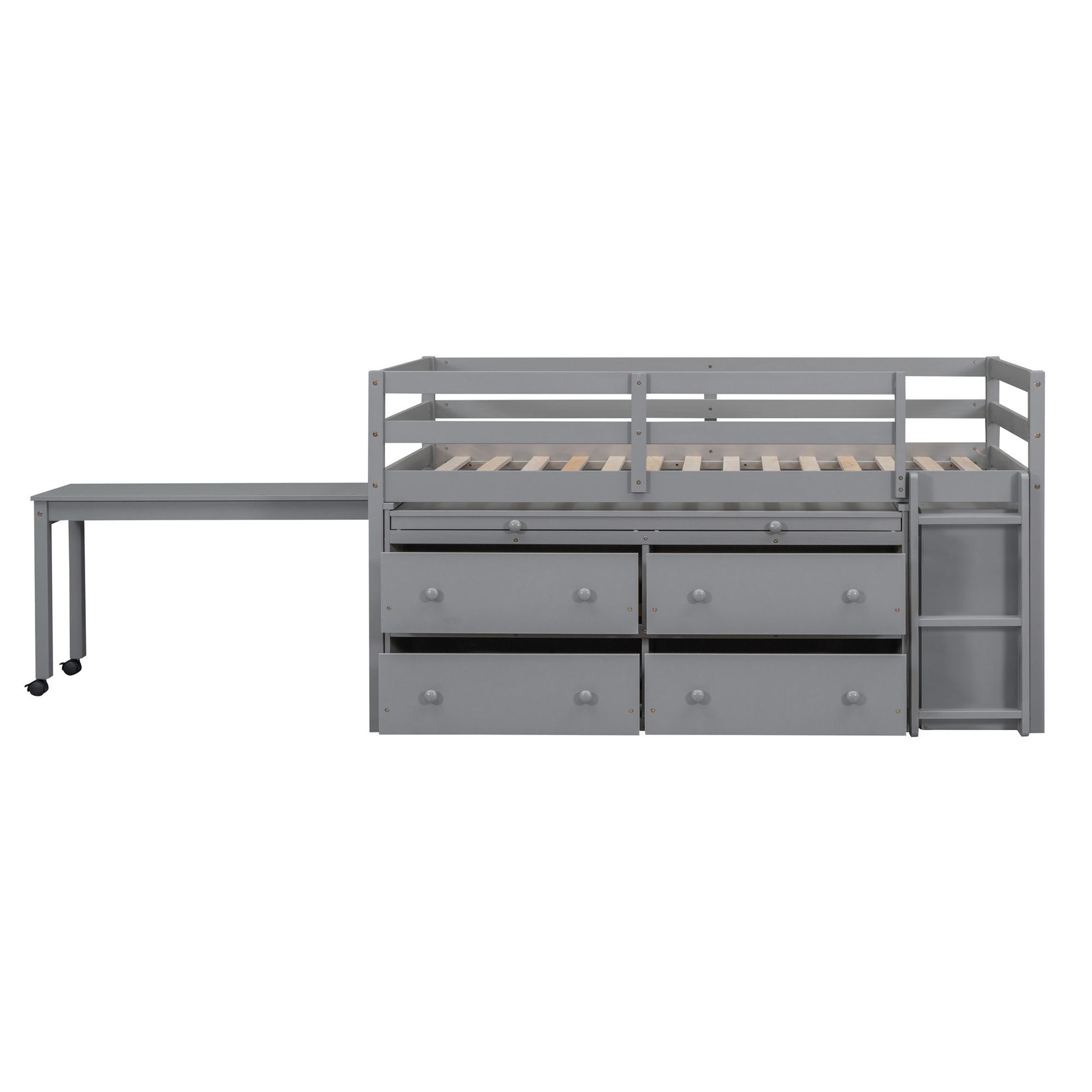 Loft Bed With Retractable Writing Desk And 4 Drawers, With Lateral Portable Desk And Shelves - The Sleep Loft - Online Mattress Showroom NYC