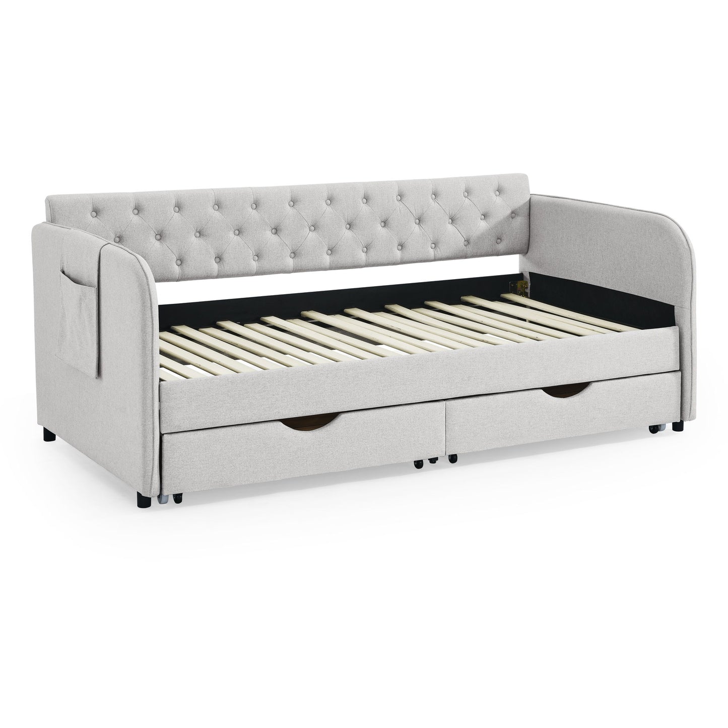 Daybed With Trundle And Storage Drawers, Flat Arms With Pocket - The Sleep Loft - Online Mattress Showroom NYC
