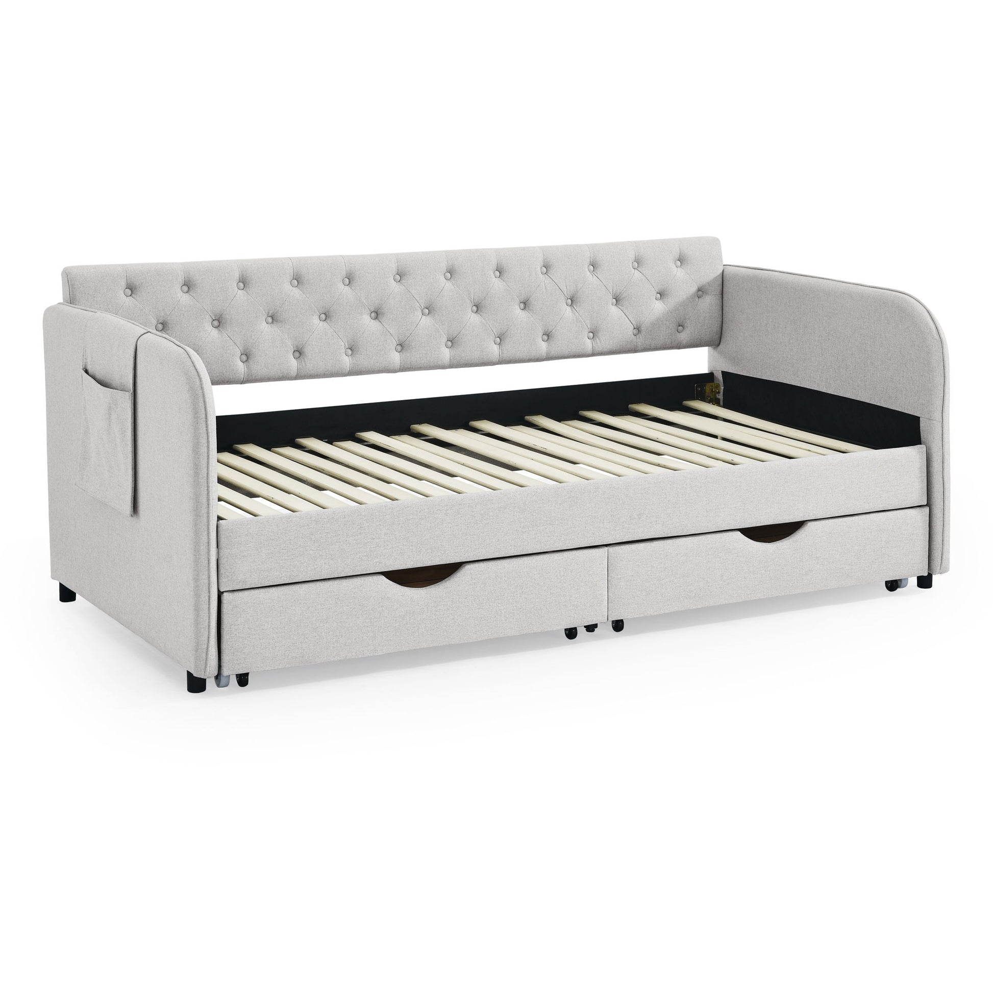 Daybed With Trundle And Storage Drawers, Flat Arms With Pocket - The Sleep Loft - Online Mattress Showroom NYC
