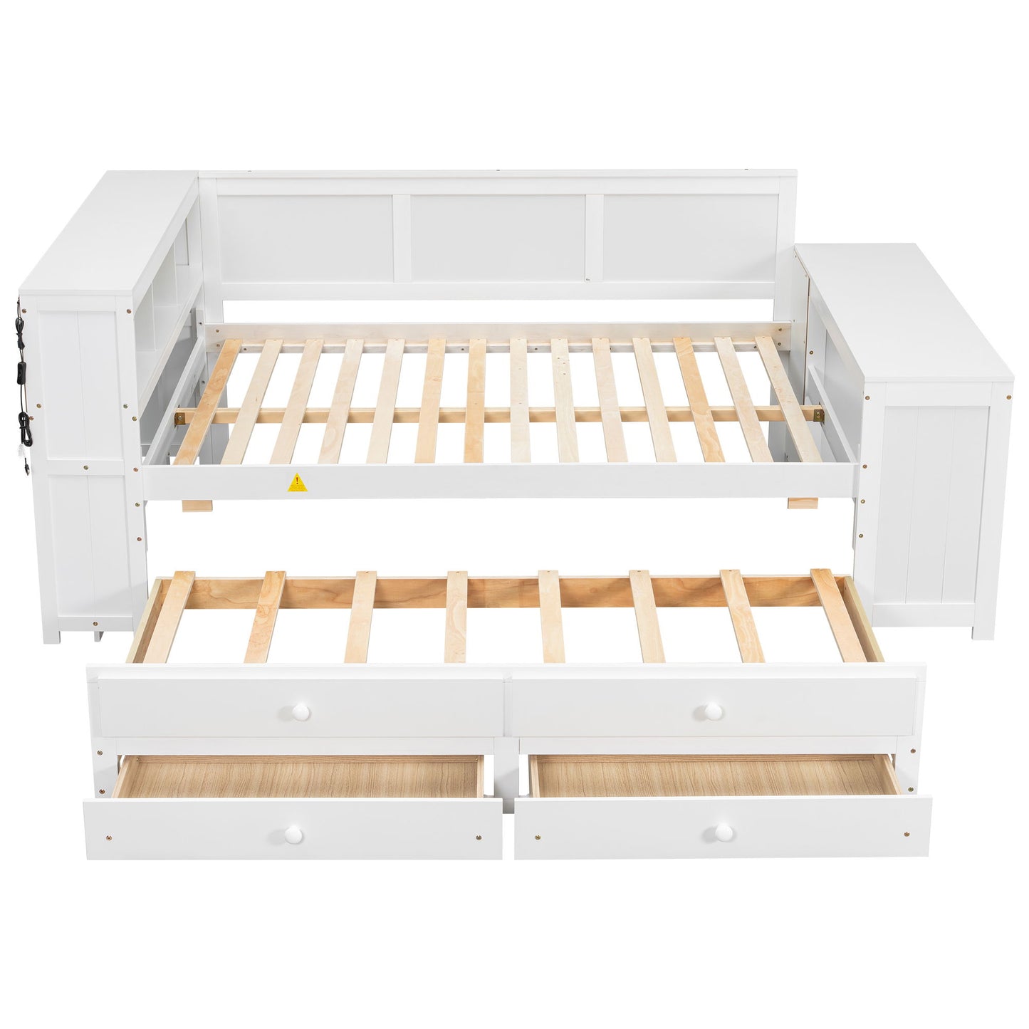 Daybed With Storage Shelves, Drawers, Trundle, Charging Station, LED Light, Desk And Cabinet - The Sleep Loft - Online Mattress Showroom NYC