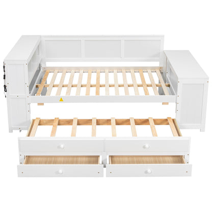 Daybed With Storage Shelves, Drawers, Trundle, Charging Station, LED Light, Desk And Cabinet - The Sleep Loft - Online Mattress Showroom NYC