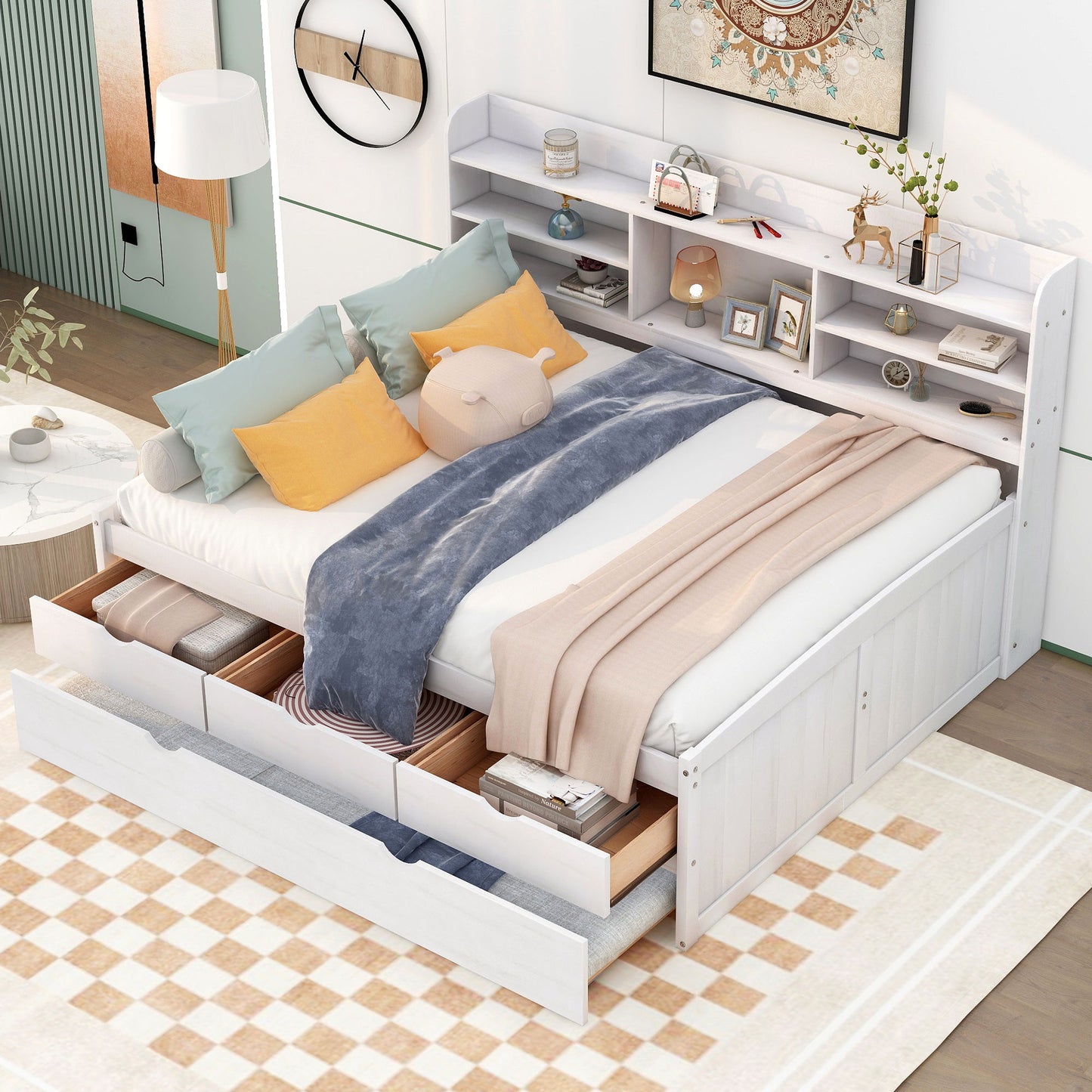 Captain Bed With Built In Bookshelves, 3 Storage Drawers, And Trundle - The Sleep Loft - Online Mattress Showroom NYC